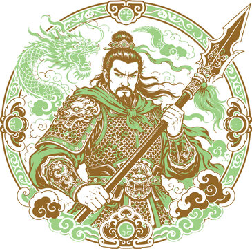 Chinese Warrior General Dragon Vector Illustration