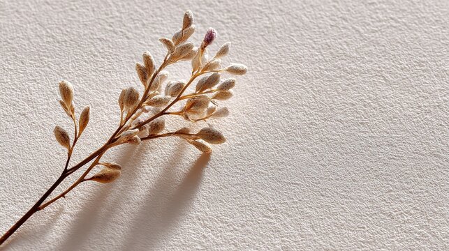 Dried Flower Branch on Textured Surface