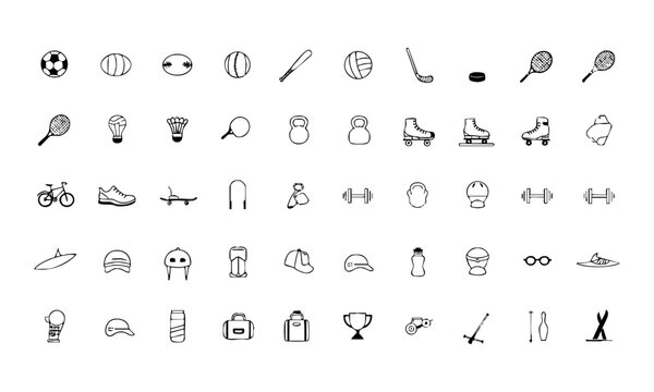 Minimal Sports Equipment Outline Symbols.