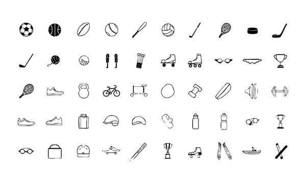 Clean Monoline Sports Equipment Icons.