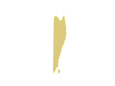 A flat gold colored silhouette map of the country of belize in central america