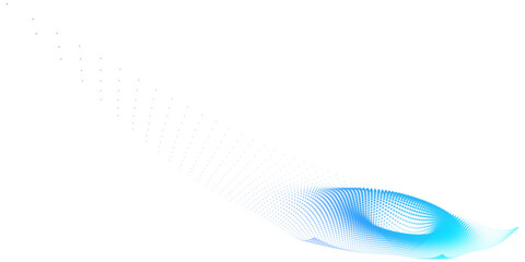 Fototapeta premium Abstract blue wave vector, flowing digital line art with halftone dot pattern, futuristic motion graphic element for tech backgrounds