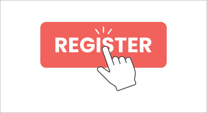 Register button with hand pointer flat vector illustration