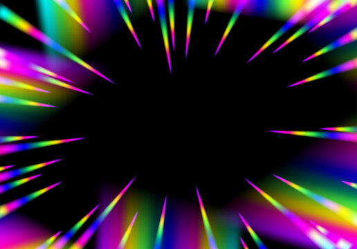 Colorful rainbow speed lines radiating outward from a dark center in vibrant neon