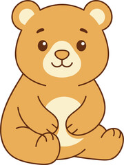 Obraz premium Cute cartoon of a small brown teddy bear sitting down with a friendly expression on white background