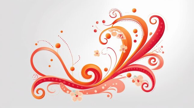 Abstract red and orange floral swirl design on a white background