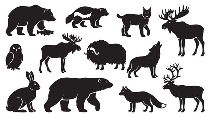 Obraz premium North american wildlife animal silhouettes collection set.