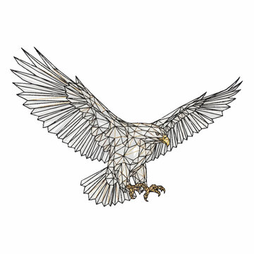 Geometric Wireframe Eagle in Flight with Outstretched Wings.