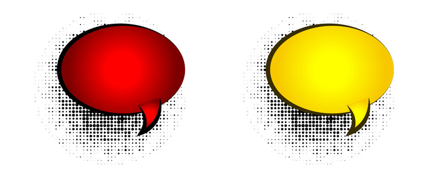 Colorful comic speech bubbles in red and yellow on dotted halftone background for dialogue and communication design elements  vector graphics transparent background