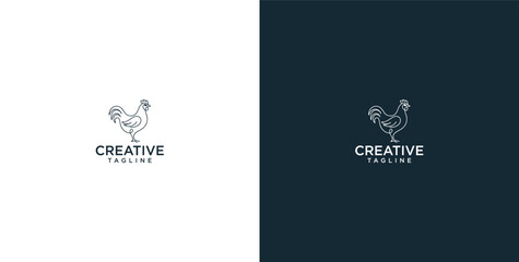 Minimalist rooster line art logo template featuring a modern monoline poultry icon for farm branding and organic business identities © micky_adb02