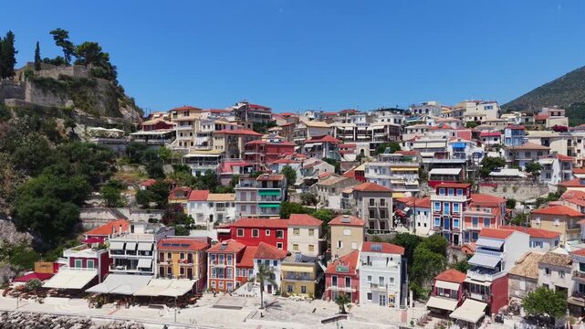Parga Greek mainland town, aerial view of a mainland coastal town in Greece