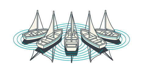 Sailboat Fleet Minimal Vector Illustration © Wicaksono