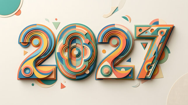 2027 Paper Cut Typography Happy New Year Modern Design 44