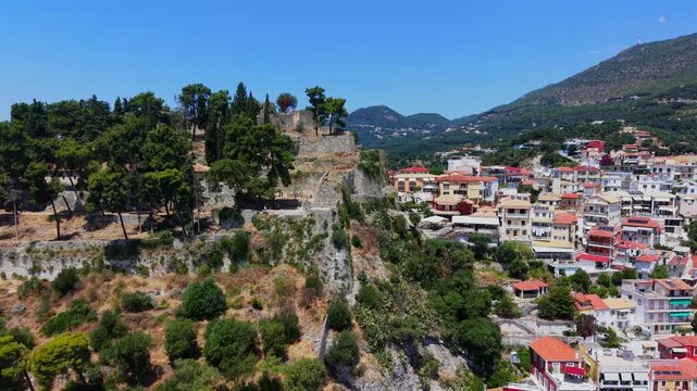 Parga Greek mainland town, aerial view of a mainland coastal town in Greece