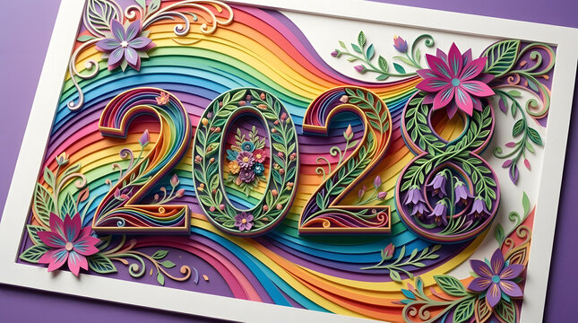 2027 Paper Cut Typography Happy New Year Modern Design 36