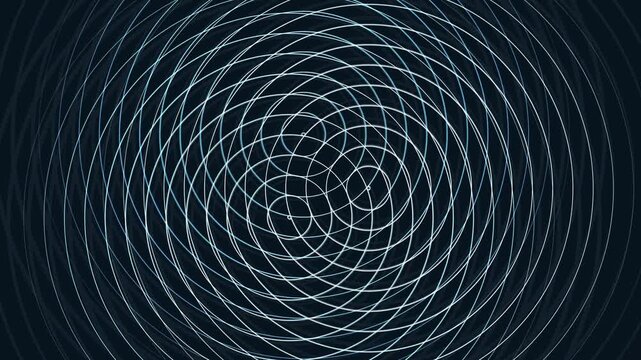 Abstract Geometric Pattern Featuring Intersecting Concentric Circular Waves Radiating Outward from Three Distinct Focal Points