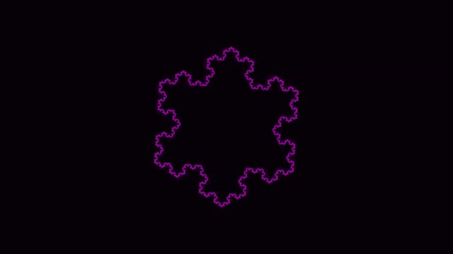 Neon Pink Koch Snowflake Fractal Geometric Pattern Glowing on Deep Black Background Abstract Mathematical Shape