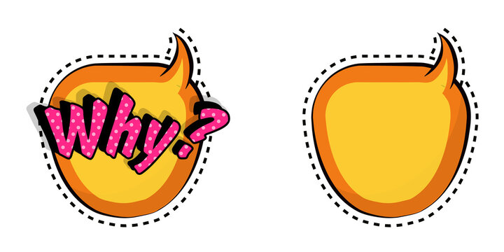 Cartoon devil horns speech bubble with question mark and blank variant for text  two stickers on white background transparent background