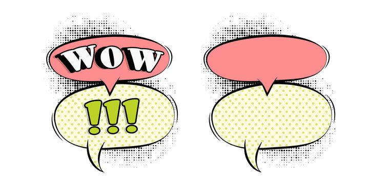 Comic speech bubbles with wow exclamation marks on white background  pop art style speech bubbles for comics and conversations transparent background