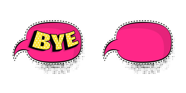 Comicstyle pink speech bubbles with text and empty one on white background for chat and communication design  bye transparent background