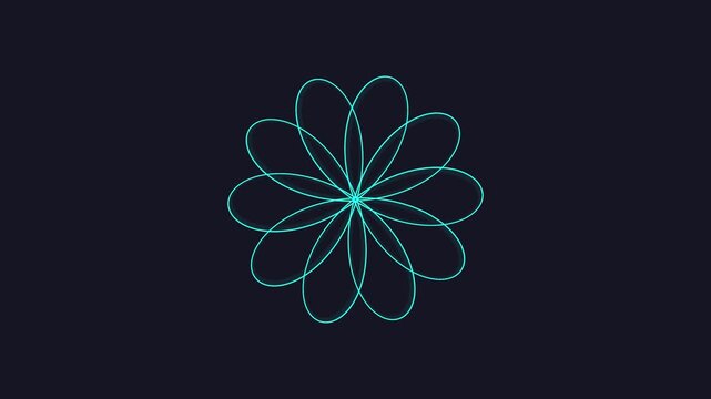 Abstract Geometric Flower Pattern Pulsing and Changing Colors on a Dark Minimalist Background Design Graphic