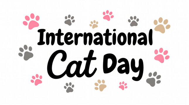 International cat day colorful paw prints celebration text