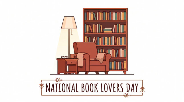 Cozy reading corner with bookshelf and armchair for national book lovers day