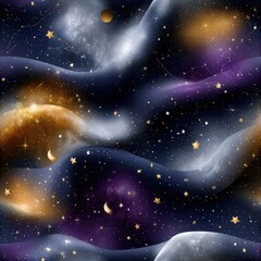 Fototapeta premium Dreamy night sky with clouds and golden stars, magical celestial background, peaceful imagination, bedtime fantasy, whimsical wonder.