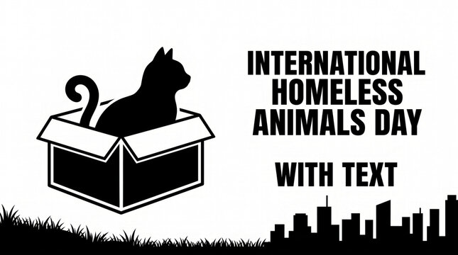 Black cat sitting in open box for international homeless animals day