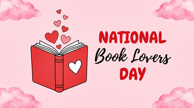 National book lovers day illustration with hearts flying from an open book