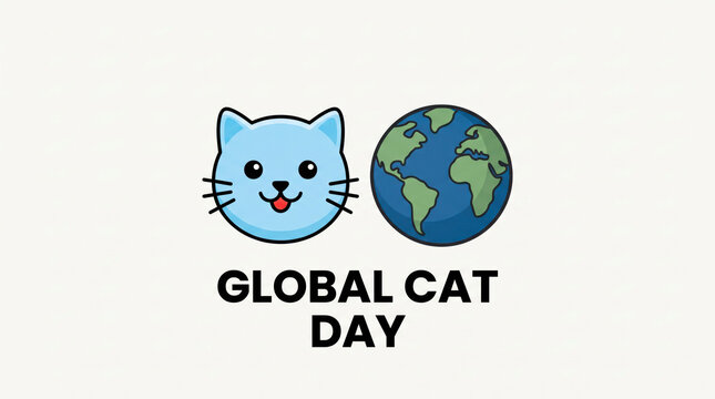 Happy cartoon cat with earth for global cat day celebration
