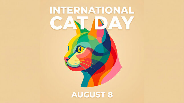 Colorful cat illustration celebrating international cat day