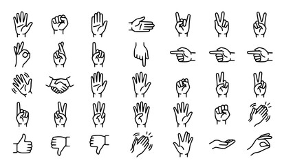 Fototapeta premium Black Outline Realistic Hand Gestures Vector Icon Set for Logo Design