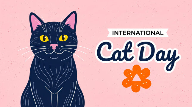 Cute black cat celebrating international cat day