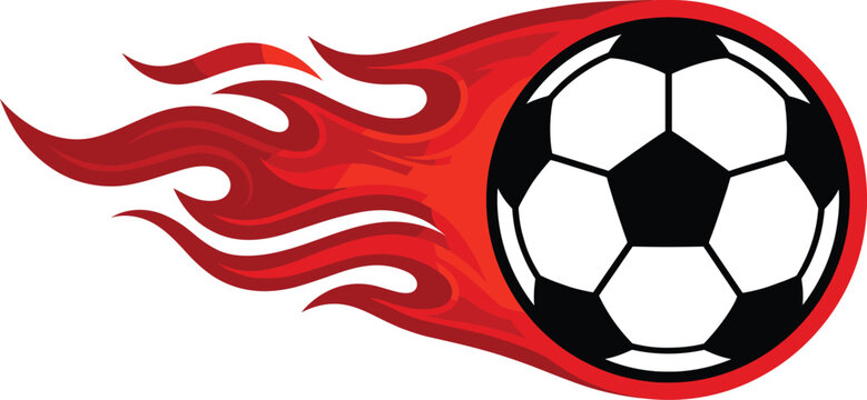 Flaming soccer ball icon with blazing fire trail in dynamic flat vector style for football sports competition tournament and athletic branding
