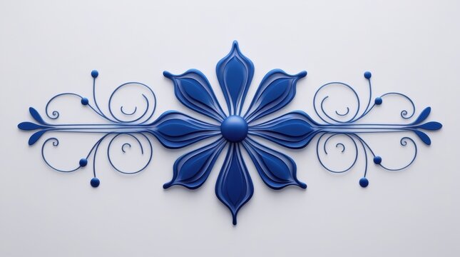 Elegant blue floral ornament with decorative swirls and curls