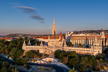 Obraz premium Famous tourist attraction in Budapest, Hungary. Fisherman's bastion with Matthias church in Buda royal castle