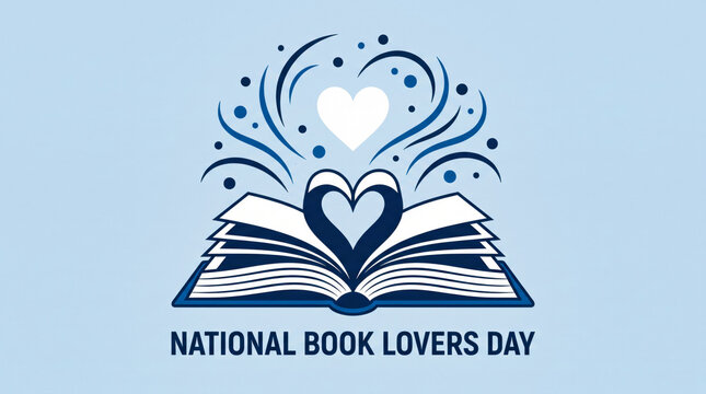 Open book with heart illustration for national book lovers day