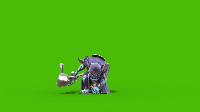 Green Screen High Priest Shaman Attacks Front Loop 3D Rendering Animations CGI 4K