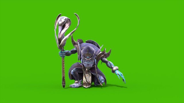 Green Screen High Priest Shaman Prays Front 3D Rendering Animations CGI 4K