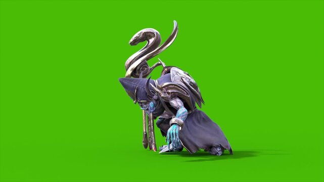 Green Screen High Priest Shaman Prays Side 3D Rendering Animations CGI 4K