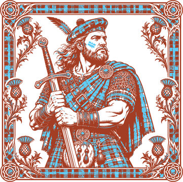 Scottish Highlander Warrior Vector Illustration