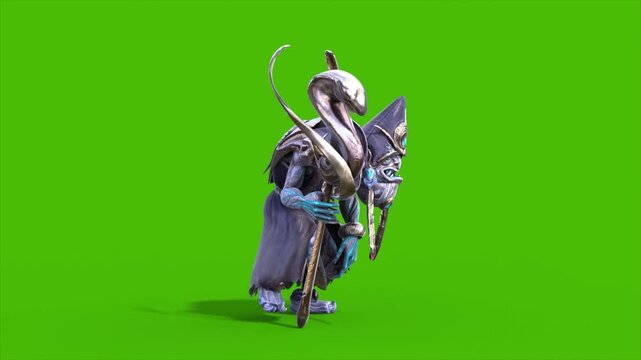Green Screen High Priest Shaman Walkcycle Side Loop 3D Rendering Animations CGI 4K