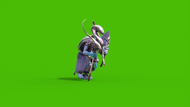 Green Screen High Priest Shaman Walks Side 3D Rendering Animations CGI 4K
