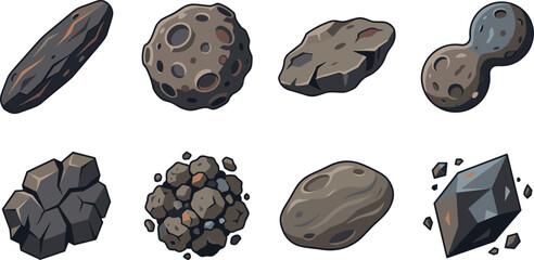 Cartoon Space Rock and Asteroid Collection with Meteorites Minerals and Stone Fragments © Sheikh