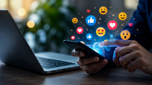 Social media marketing, online engagement, and digital communication concept.