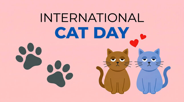 Cute cats celebrating international cat day with paw prints