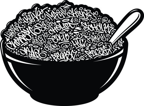 Graffiti tag typography doodle art in black bowl vector illustration