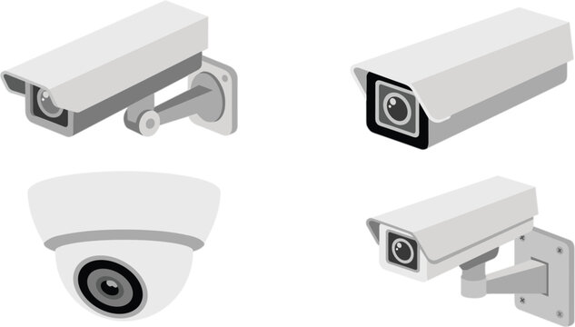 Isometric security camera icons collection, CCTV surveillance system vector illustration editable monitoring equipment technology design set