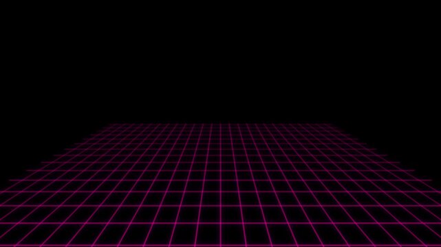 Abstract Retro Synthwave Horizon Grid, Neon Purple Magenta Outrun Perspective Floor, Futuristic Cyberpunk Sci-Fi Wireframe, Seamless Loop Video.